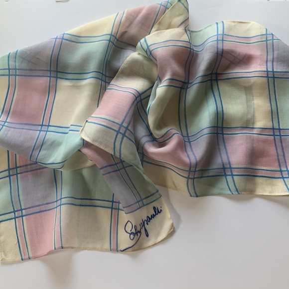 Schiaparelli Accessories - Vintage 1950s Schiaparelli pink blue plaid scarf 14 x 66